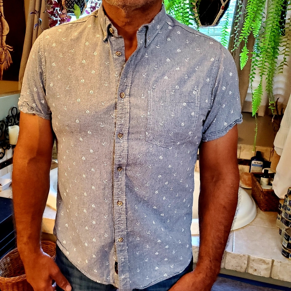 On The Road Nautical Short Sleeve Button Down